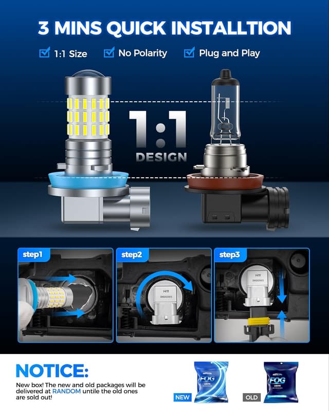 Detalle 2 de Marsauto H11/H8 LED Fog Light Bulbs or DRL (1:1 Mini Size, 6000K White, 48 Chips, 360° Illumination)