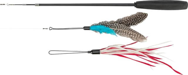 Detalle de Canne à pêche télescopique Trixie pour chats (45763) avec poignée, 2 jouets interchangeables, tige en fibre de verre, extensible 40 à 98 cm