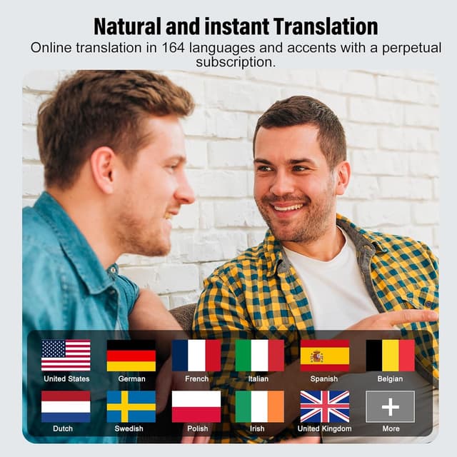 Detalle de Puqo AI Kopfhörer Übersetzer (3-in-1) – Echtzeit-Übersetzer mit App, 164 Sprachen & Bluetooth 5.3