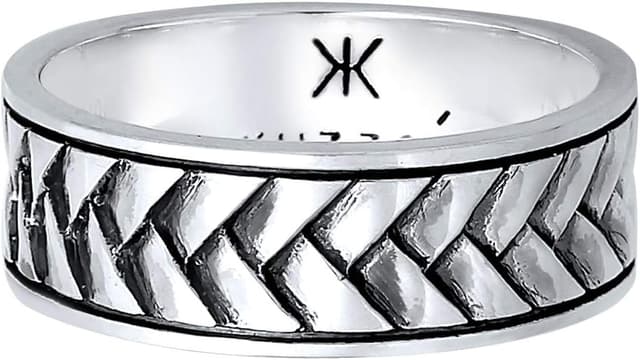 Detalle 2 de Kuzzoi Bague pour homme oxydée en argent sterling 925 (anneau massif 7 mm) – look vintage à chevrons
