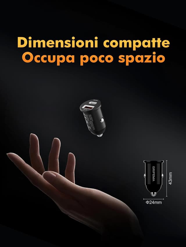 Thumbnail 6 de GRIFEMA Caricatore auto USB-C 30W con doppia porta PD 30W + QC 3.0 18W (alluminio)