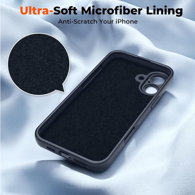 Detalle de SUPFINE iPhone 16 Plus Case in Midnight Blue: liquid silicone, slim shockproof protection