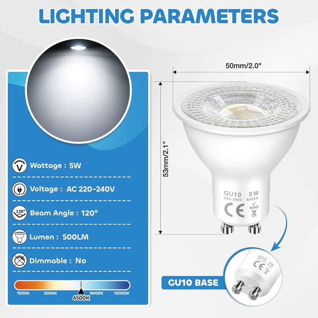 Detalle 2 de Bombillas LED GU10 Spot 5W 500 lm 6500K paquete 10