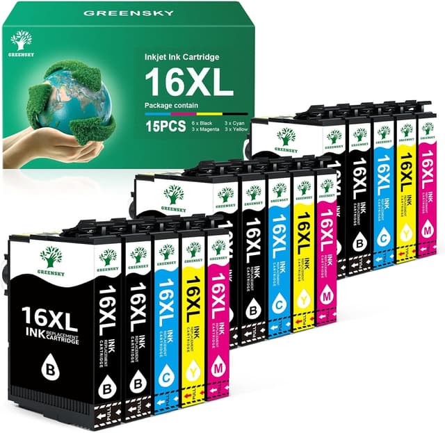 Detalle de GREENSKY Multipack 16XL compatibili per Epson Workforce: 15 cartucce (6 nero, 3 ciano, 3 magenta, 3 giallo)