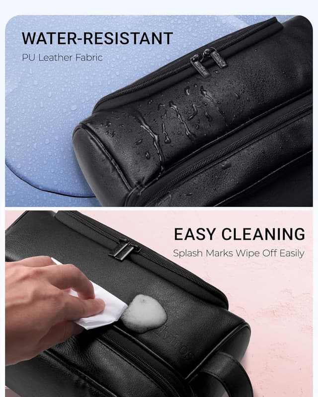 Detalle de Elviros water-resistant PU leather large double-layer toiletry bag for men
