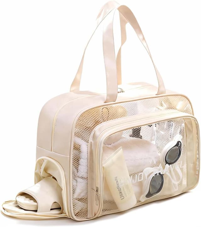 Detalle de TH commelK transparente Kulturtasche Damen/Groß mit Schuhfach – wasserdichter Zip-Beutel für Handgepäck & Reise