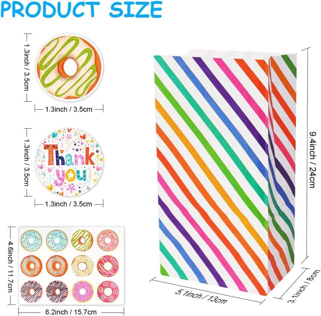 Detalle 2 de Flintronic 18er Papiertüten-Set für Kindergeburtstage mit Aufklebern (24 × 13 × 8 cm) – Candy-Tüten für Mitgebsel