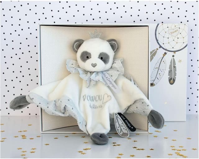 Detalle de Doudou et Compagnie DC3536 ATTRAP-REVE Panda Bettdecke im Geschenkkarton – grau