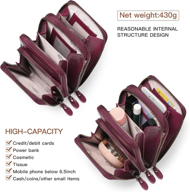 Detalle 2 de SENDEFN genuine leather phone bag crossbody (small, multi-compartment) for women