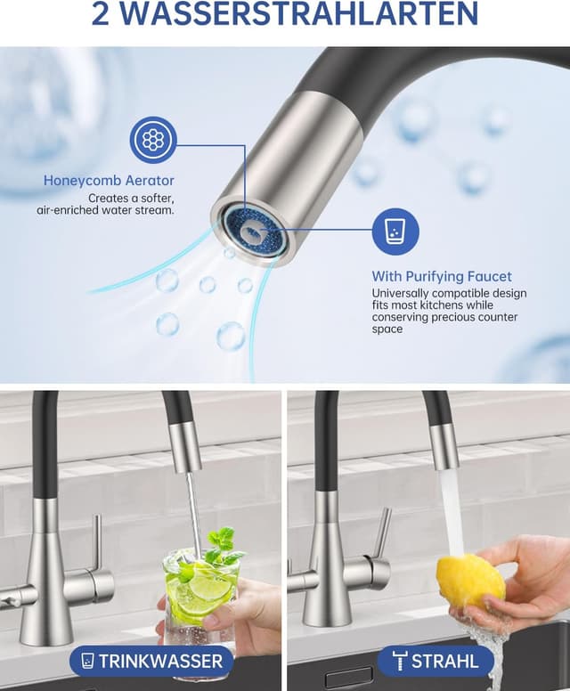 Thumbnail 5 de DAYONE 3‑Wege Wasserhahn Schwarz 360° drehbar 🚰