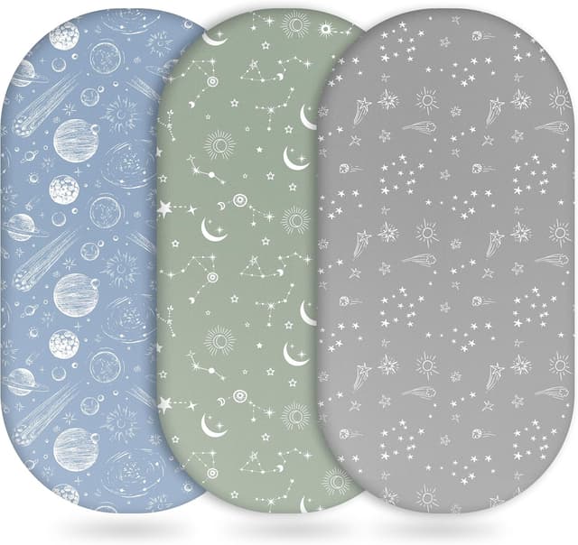 Detalle de Unnivoll Moses Basket Sheets 3 Pack (Super Soft & Breathable) – Fitted Pram Sheet Set, Gray Green Constellation