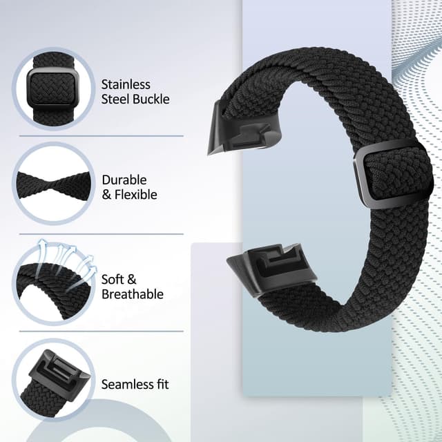 Detalle de SHIJZWD Elastic Braided Straps for Fitbit Charge 5/6 – Breathable Adjustable Nylon Loop Replacement Bands