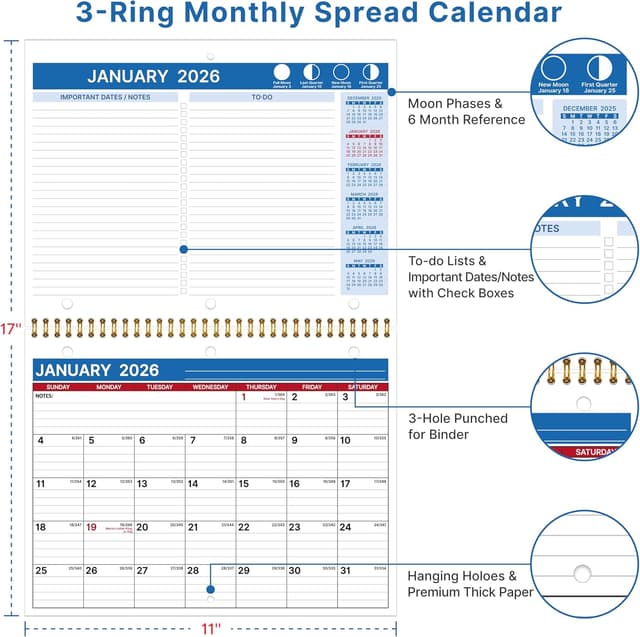 Detalle 2 de 2026 Wall Calendar 12 Month 8.5x11 📅