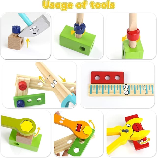 Detalle de Wooden Toys Kids Tool Set Wooden Tool Box Kit (34 pcs) for Pretend Play & Learning