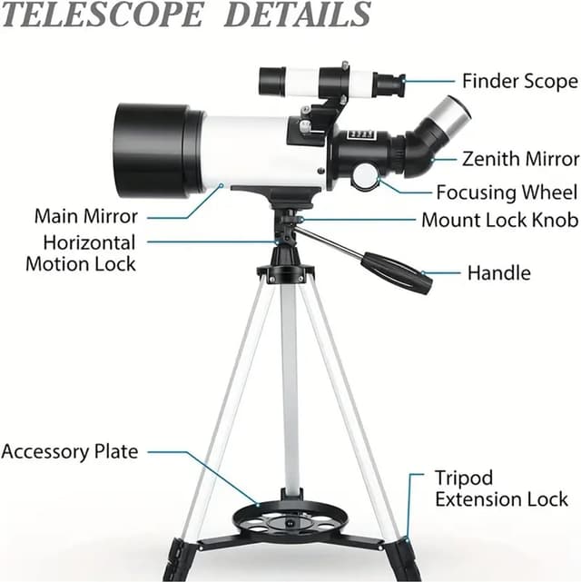 Detalle 2 de Misilmp 70mm aperture 400mm refractor telescope with tripod, phone adapter and carry bag (white)