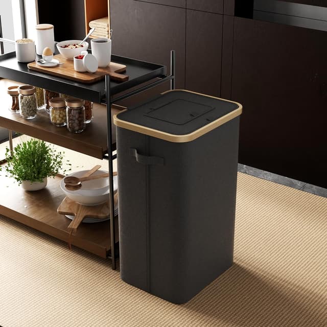 Detalle de DOKRVLOQ Gelber Sack Ständer mit Deckel – stabiler Müllsackhalter für 70L–120L, schwarz