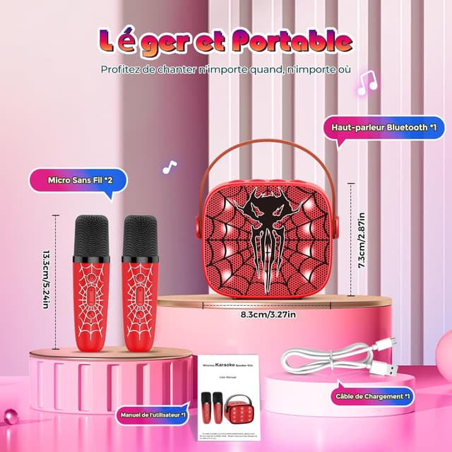 Detalle 2 de Braxel Micro Karaoké enfant avec 2 micros sans fil Bluetooth (3 à 12 ans)