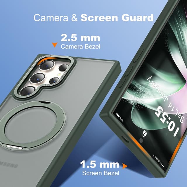 Thumbnail 6 de Zalinbo Compatible with Samsung Galaxy S24 Ultra Case with 360° Rotatable Magnetic Ring Stand (Mag-Safe, Military-Grade Protection) Dark Green