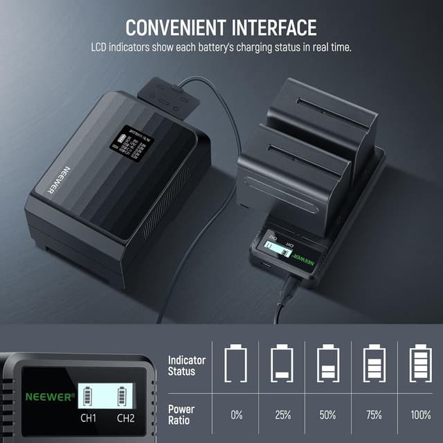 Thumbnail 6 de NEEWER 2x NP-F970 7800mAh replacement batteries with dual charger (Type C) for Sony NP-F970