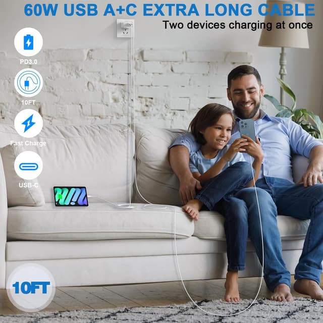 Thumbnail 5 de 10FT iPhone 17/16e Fast Charger 20W Dual Port