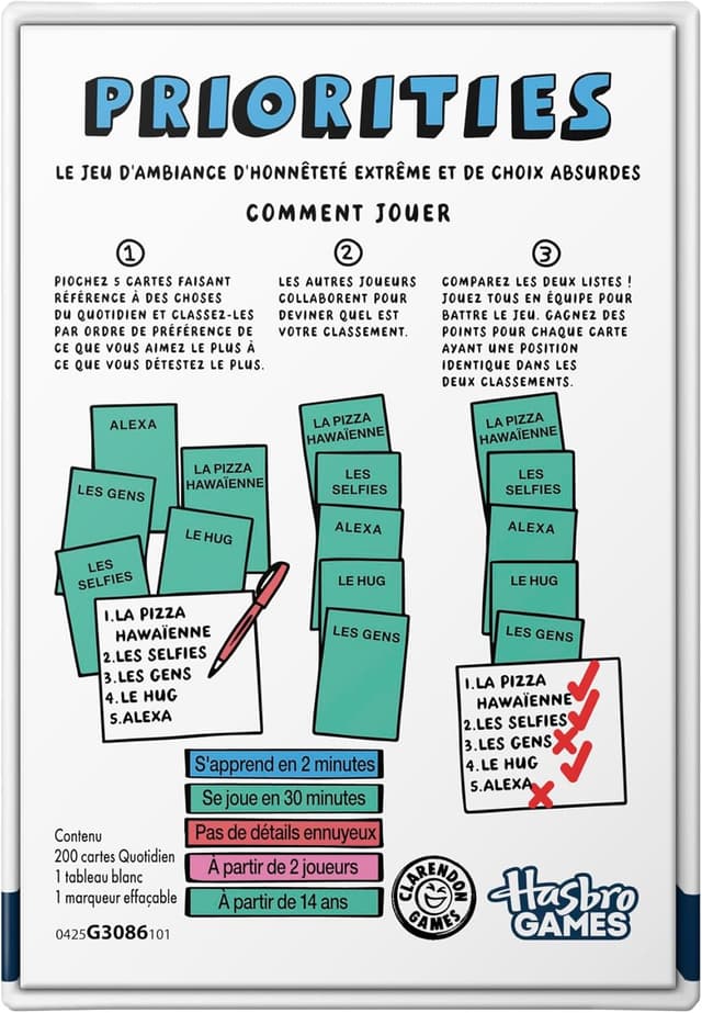 Detalle de Priorities, jeu de groupe (version française) — cartes pour classer ce que vos amis préfèrent