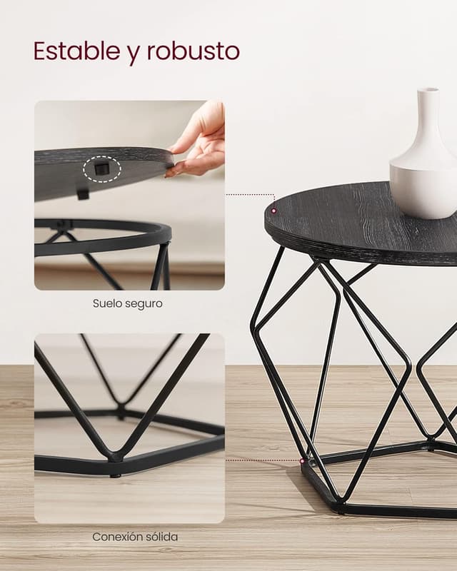 Thumbnail 7 de VASAGLE Juego de 2 Mesas Auxiliares Redondas 🪑 Negro LET040B22