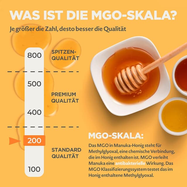 Detalle 2 de NaturalePiù Manuka-Honig 200+ MGO, 500g – getestetes Methylglyoxal aus Neuseeland