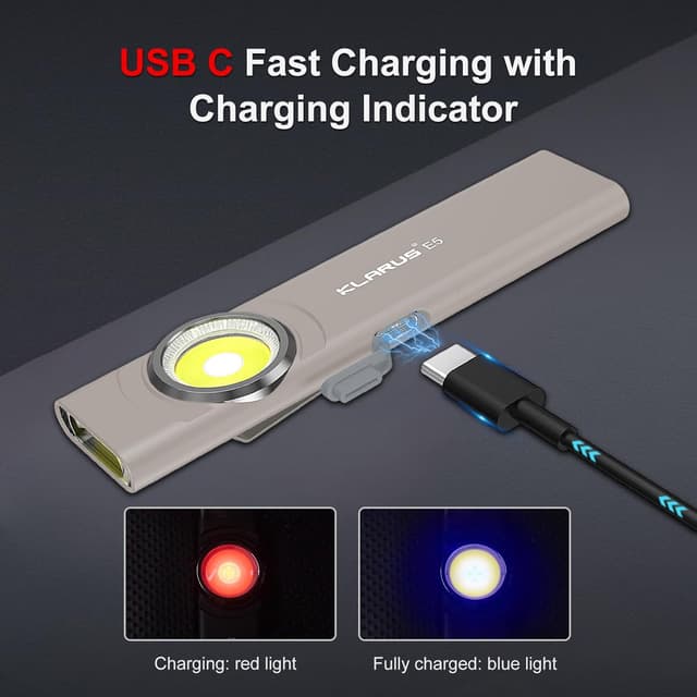 Thumbnail 6 de klarus Lampe de travail COB rechargeable USB-C 600 lumens (mini EDC plate) avec base magnétique et clip