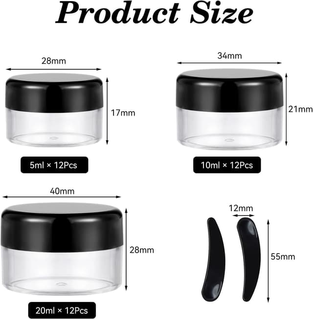 Detalle de GAUATO 12 Stück Mini Cremedosen 5 ml (PET) mit Deckel – transparente Tiegel zum Befüllen