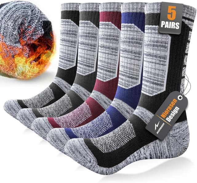 Detalle de Niorasen Full Cushion Thermal Socks for Men (5 Pairs) – Thick Cotton Crew Socks for Winter Work, Hiking & Walking