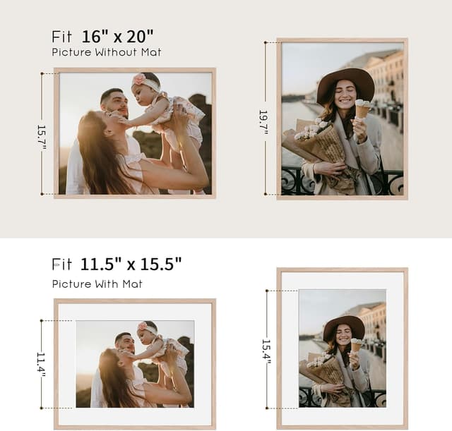 Detalle de Puthiac 16x20 Solid Oak Wood Picture Frame (Plexi Front) — Fits 12x16 with Mat or 16x20 Without Mat, Wall Display Only