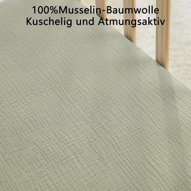 Detalle de Baby Musselin Spannbettlaken 80x50 cm (2er-Set) – 100% Baumwolle für Kinderwagen & Babywiege