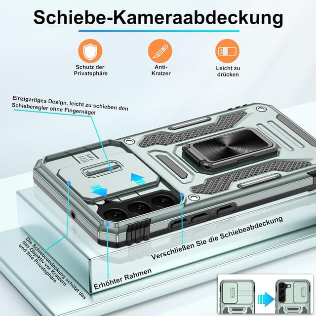 Detalle de Jshru Handyhülle für Samsung Galaxy S22 (6,1 Zoll) – stoßfeste Schutzhülle mit 360° Metall-Ring-Ständer, Kameraschutz und 2 Schutzfolien