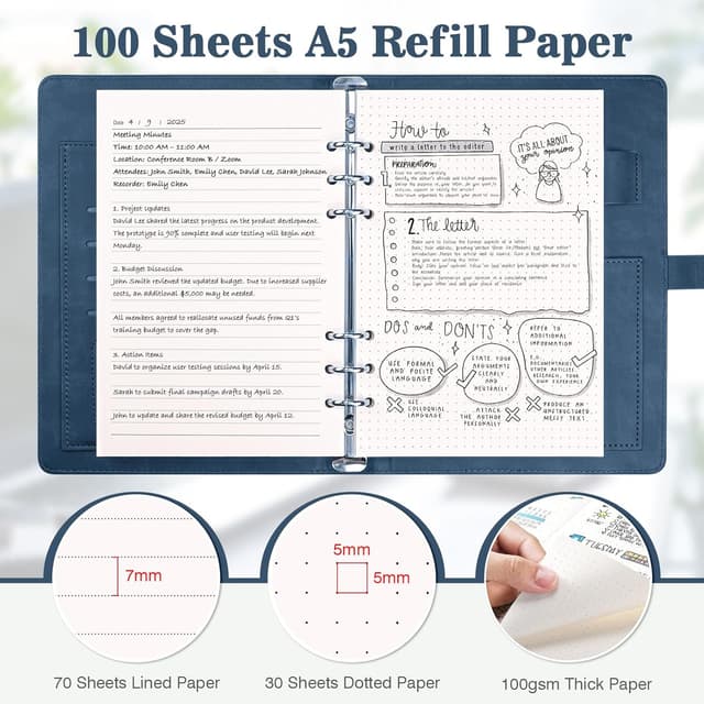 Thumbnail 4 de PU Leather A5 Ring Binder Notebook 200 Sheets