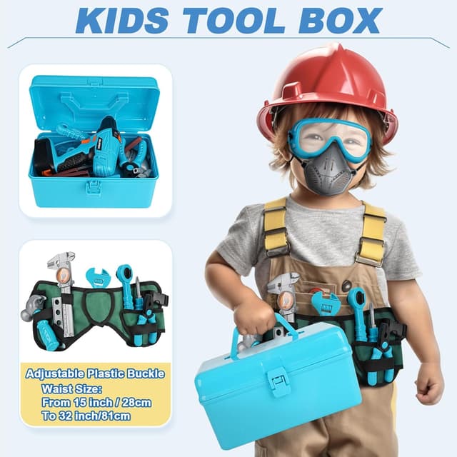 Detalle de Vanplay Kids Tool Set (52 pcs) with Electronic Toy Drill & Tool Belt for Pretend Play