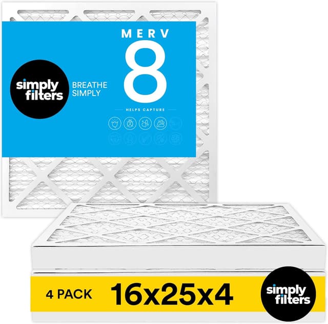 Detalle de Simply 16x25x4 MERV 8 Air Filter (15.5x24.5x3.63 actual) — 4-Pack for Home AC, Furnace & HVAC