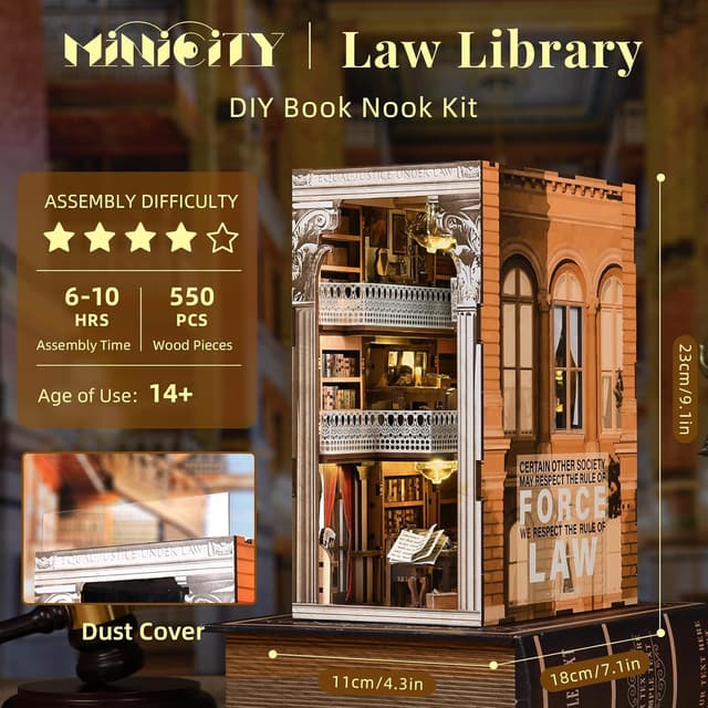 Detalle de MiniCity Kit Book Nook en bois : serre-livres puzzle 3D avec lumière LED