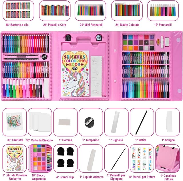 Thumbnail 1 de GOLDGE 230 pezzi valigetta colori per bambini con tavolo da disegno, kit creativo per 4-12 anni (unicorn)
