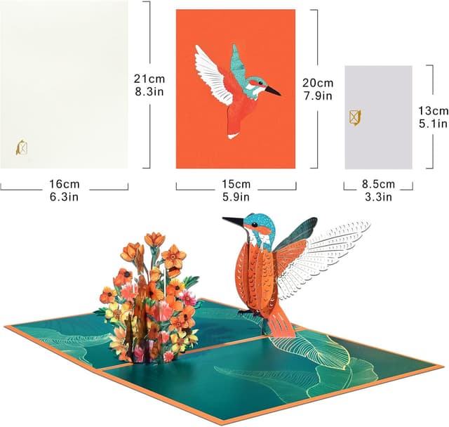 Detalle de DLYMXGC Hummingbird and Flower Pop Up Cards – 3D paper bouquet greeting card with blank note card & envelope