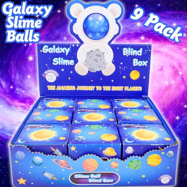 Detalle 2 de Galaxy Slime Party Favors for Kids slime ball blind box kit (9 jars) – non-sticky, sensory stress relief