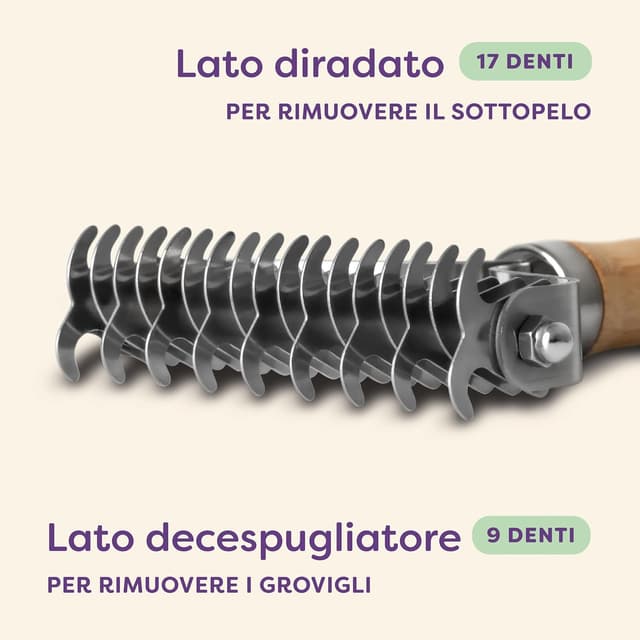 Detalle de Knupis Spazzola per cani a pelo lungo e pelo corto in bambù FSC con acciaio inox, 9+17 pettine