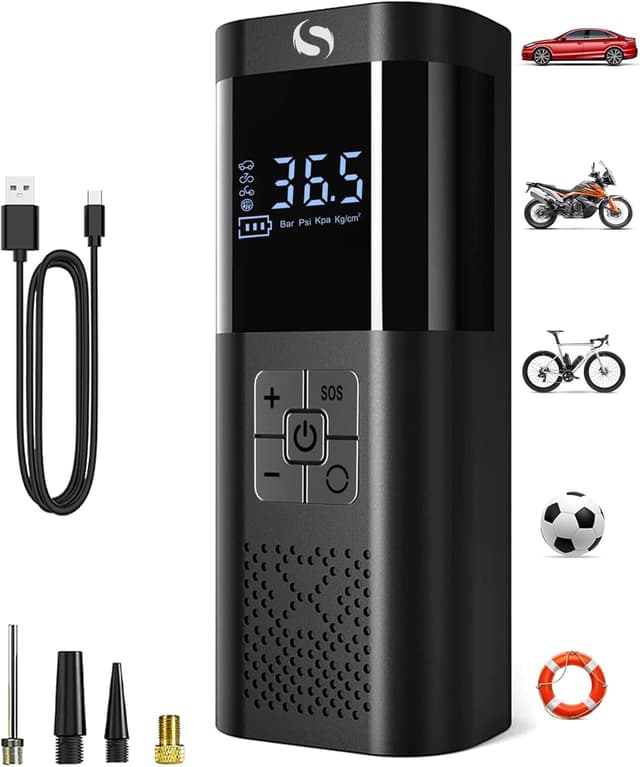 Thumbnail 6 de SERVOMASTER Elektrische Luftpumpe Akku-Kompressor bis 150 PSI mit Auto-Stopp, Digital-Display & LED-Licht