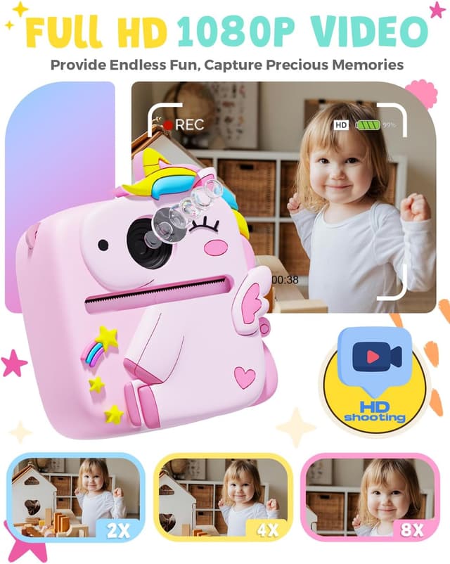 Detalle 2 de Kids Instant Print Camera 1080P for Ages 3–9
