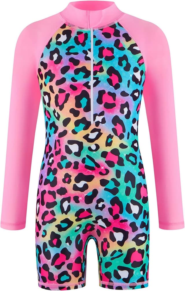 Detalle de WYTbaby Girls’ Long Sleeve Mermaid One-Piece Swimsuit (UPF 50+), Age 4–9