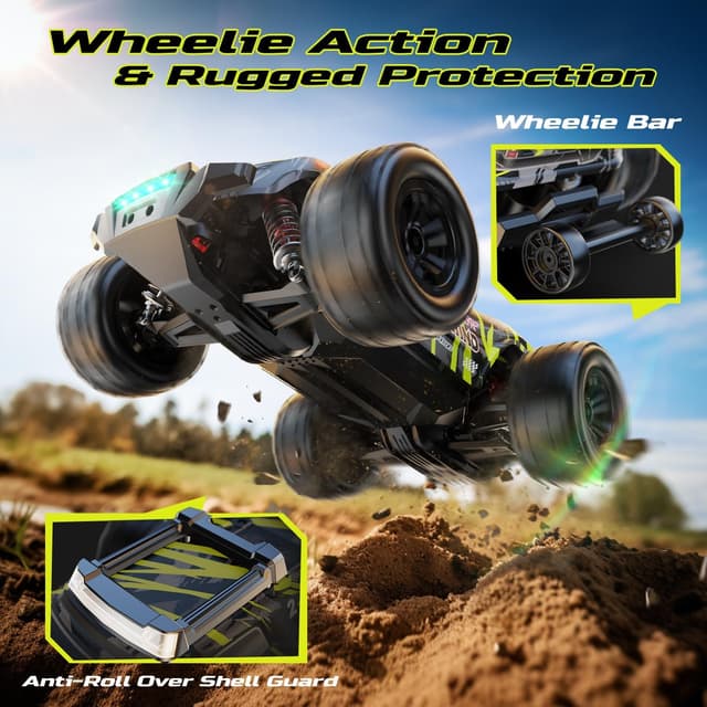 Detalle de DEERC Voiture Télécommandée Brushless 1:14 4WD tout-terrain jusqu’à 43 MPH, LED 7 couleurs