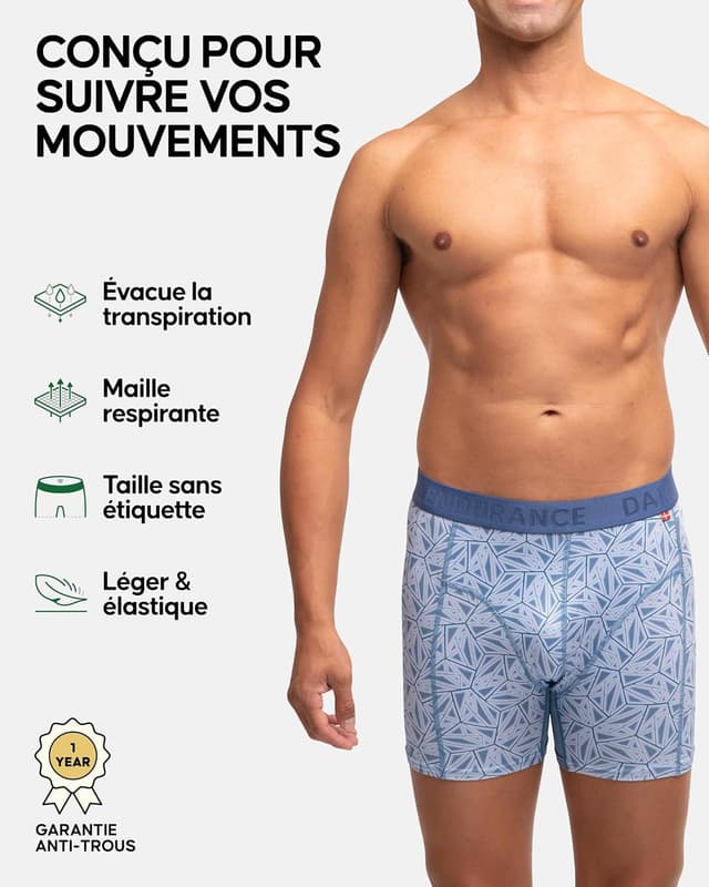 Detalle de DANISH ENDURANCE Boxers de course anti-frottements pour hommes (lot de 3) : pernera normale ou longue