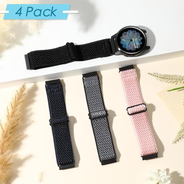 Detalle 2 de Relting 4 Pack 20mm Elastic Nylon Bands for Garmin Vivoactive/Venu, Amazfit Bip 3 & More