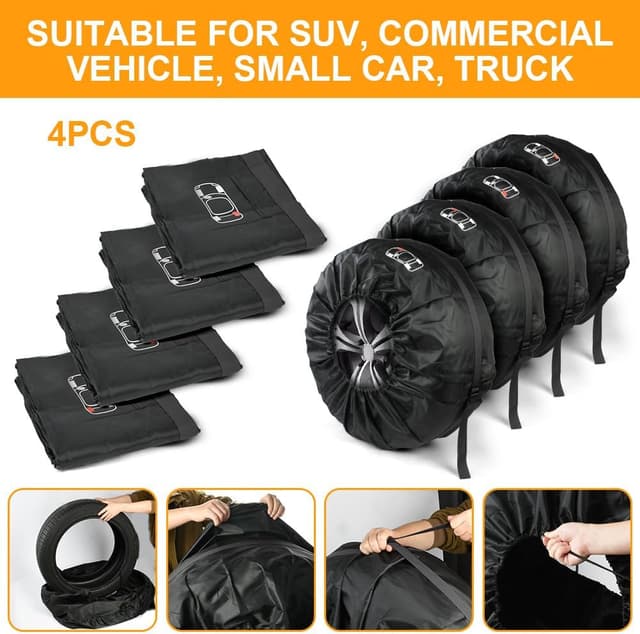 Detalle de Adiwo Car Spare Tyre Covers 4 Pack (19–23 IN tyre bag set) – waterproof wheel protection covers