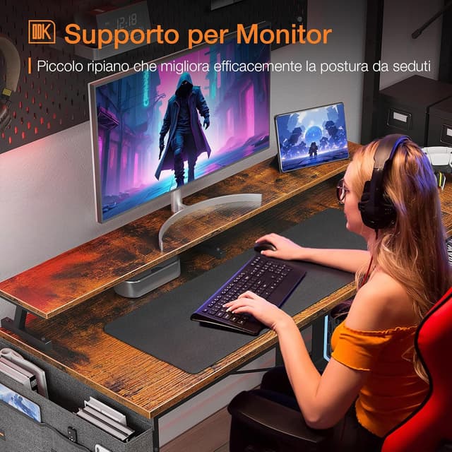 Thumbnail 6 de ODK Scrivania Angolare 120x80 cm a L reversibile con porta ricarica USB e prese elettriche, marrone