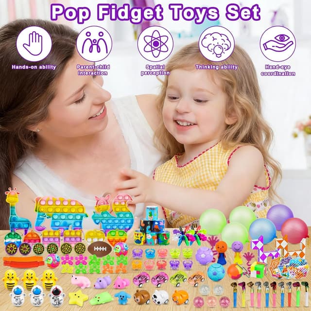 Detalle de OdiuK 185pcs Pop Fidget Toys set — party bag fillers, classroom prizes and stress-relief fidget toys